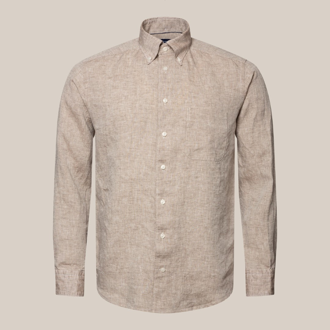 Eton Slim Fit Melange Shirt Light Brown-MALFORD OF LONDON SAVILE ROW MENSWEAR OUTLET