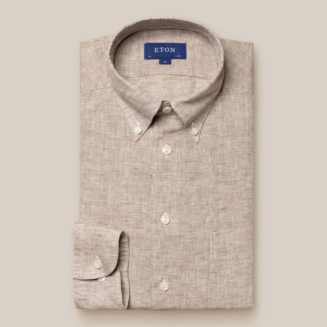 Eton Slim Fit Melange Shirt Light Brown-MALFORD OF LONDON SAVILE ROW MENSWEAR OUTLET