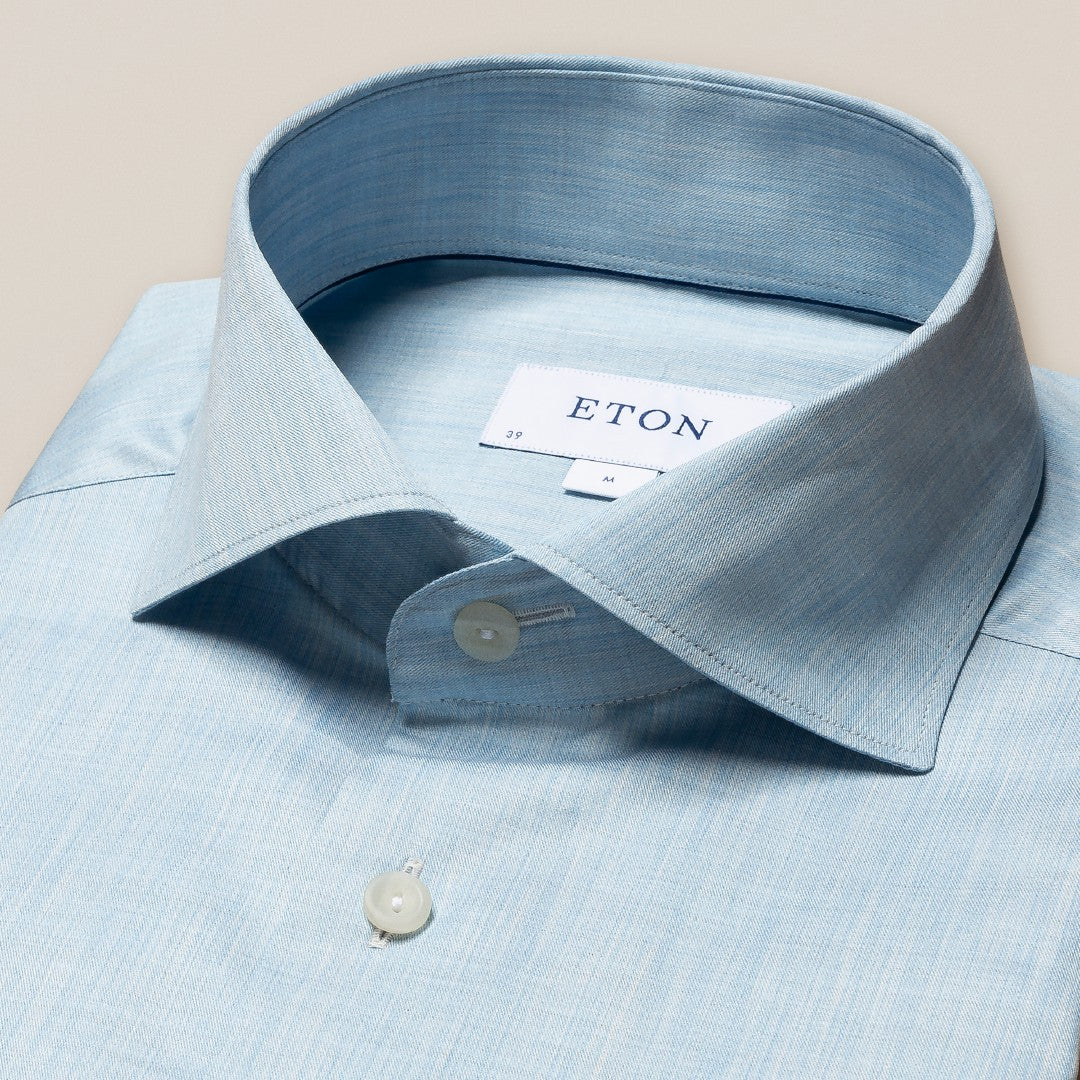 Eton Slim Fit Melange Shirt Mid Blue-MALFORD OF LONDON SAVILE ROW MENSWEAR OUTLET