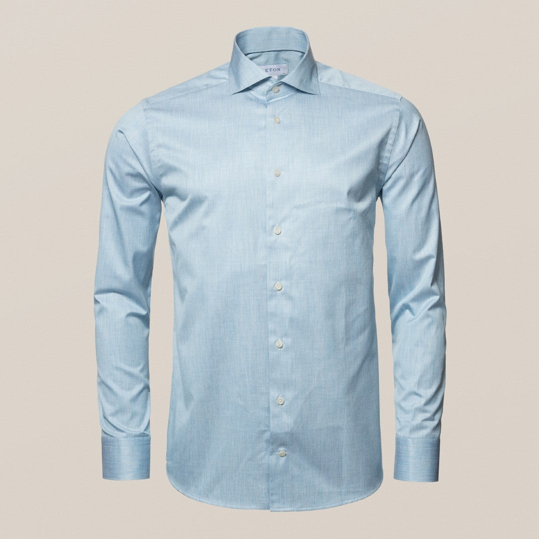 Eton Slim Fit Melange Shirt Mid Blue-MALFORD OF LONDON SAVILE ROW MENSWEAR OUTLET