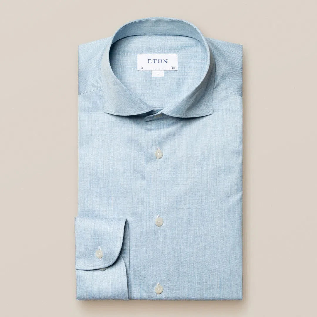 Eton Slim Fit Melange Shirt Mid Blue-MALFORD OF LONDON SAVILE ROW MENSWEAR OUTLET