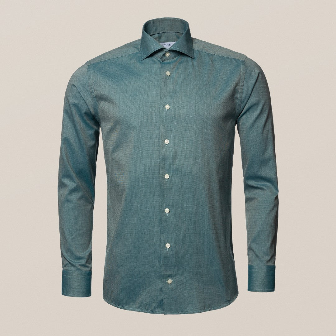 Eton Slim Fit Melange Twill Shirt Dark Green-MALFORD OF LONDON SAVILE ROW MENSWEAR OUTLET