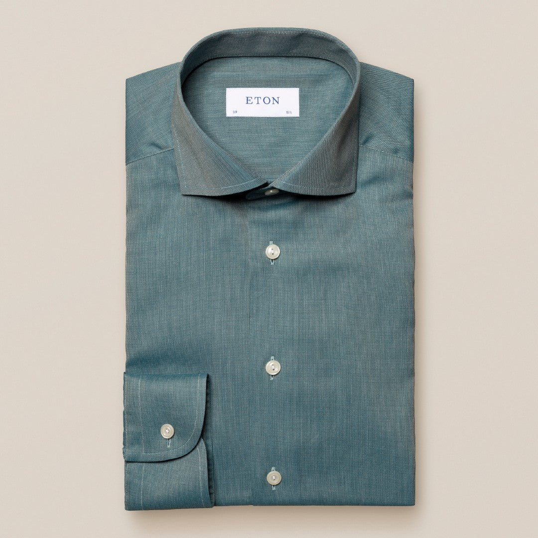 Eton Slim Fit Melange Twill Shirt Dark Green-MALFORD OF LONDON SAVILE ROW MENSWEAR OUTLET