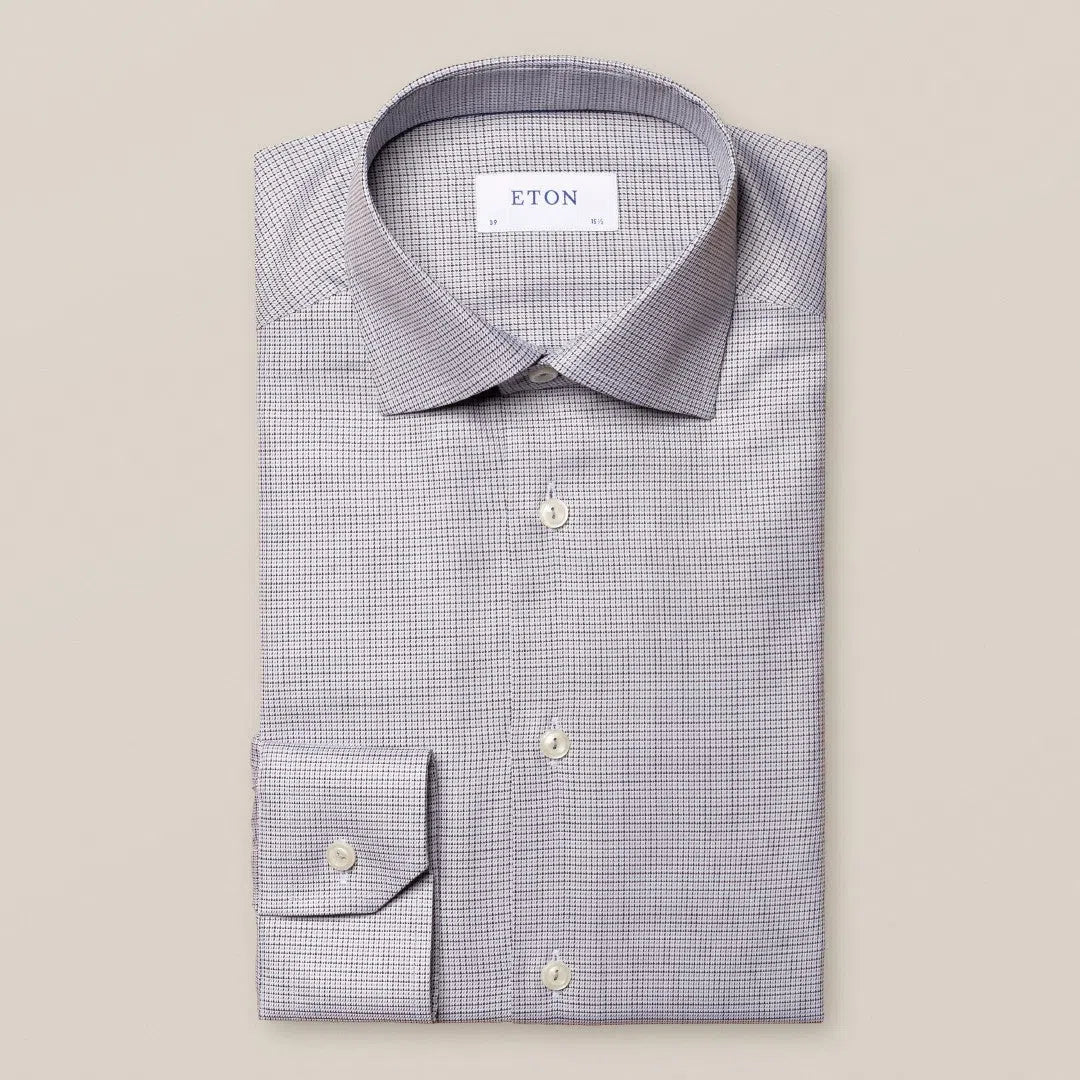 Eton Slim Fit Micro Check Shirt Light grey-MALFORD OF LONDON SAVILE ROW MENSWEAR OUTLET