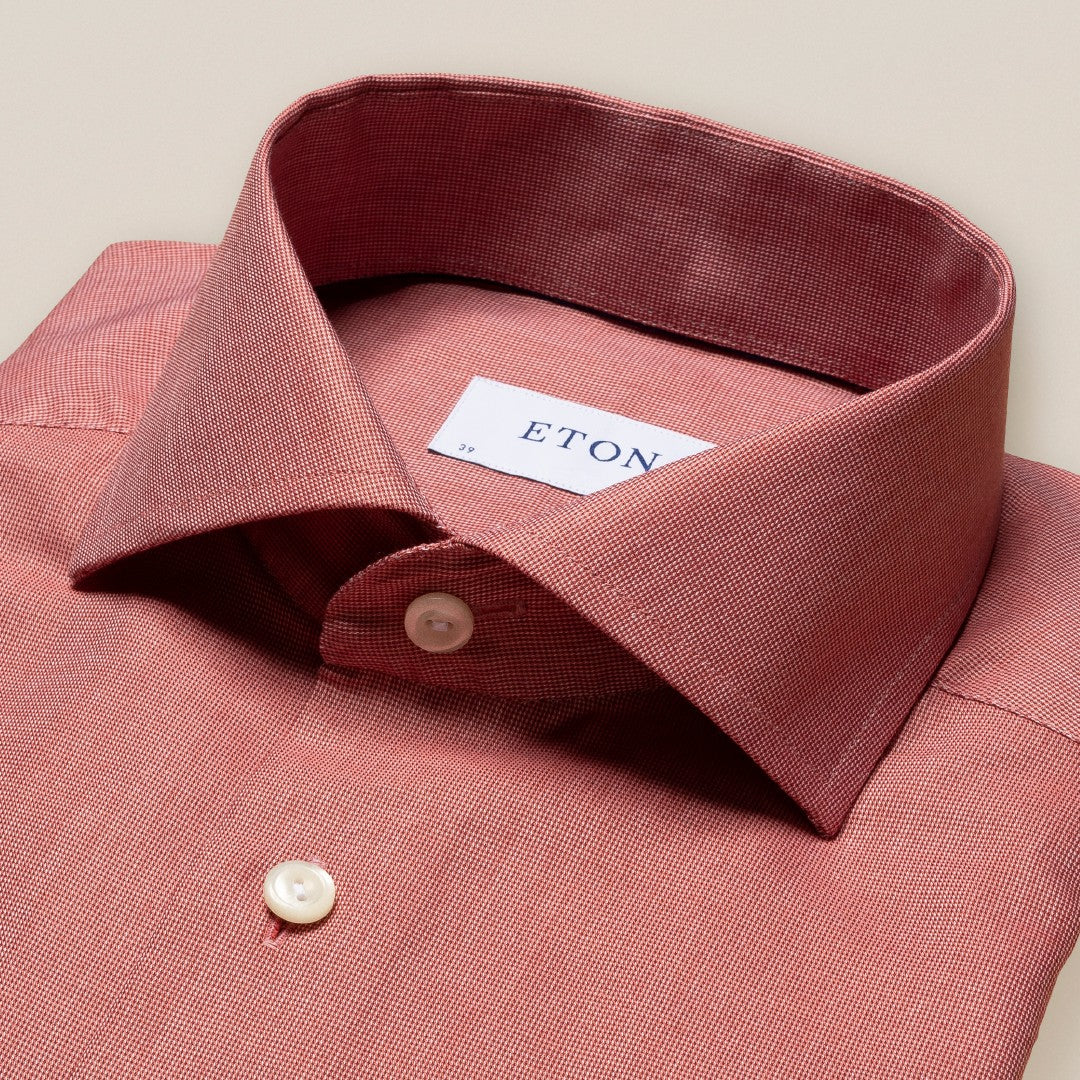 Eton Slim Fit Micro Diamond Weave Shirt Red-MALFORD OF LONDON SAVILE ROW MENSWEAR OUTLET