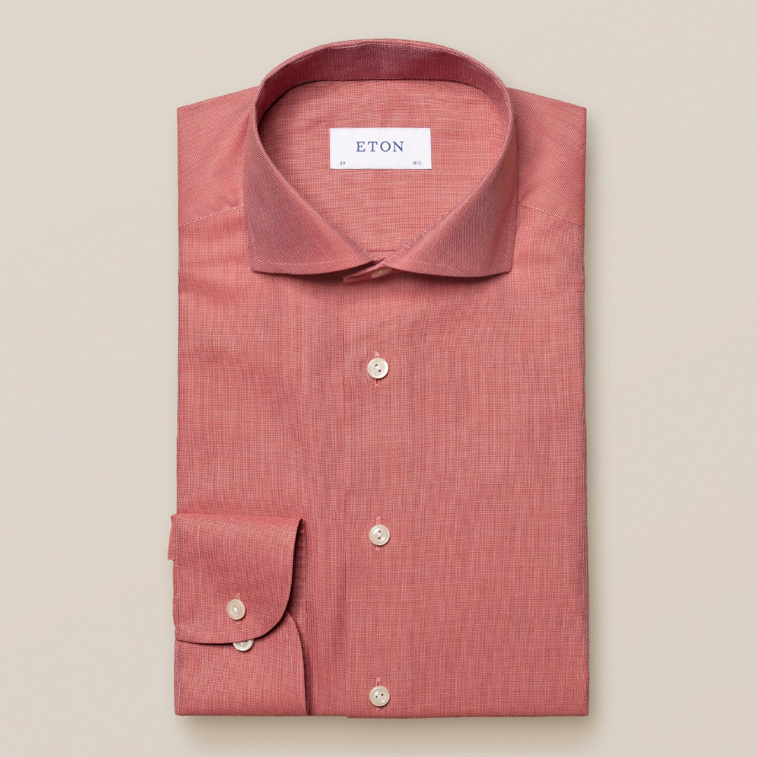 Eton Slim Fit Micro Diamond Weave Shirt Red-MALFORD OF LONDON SAVILE ROW MENSWEAR OUTLET