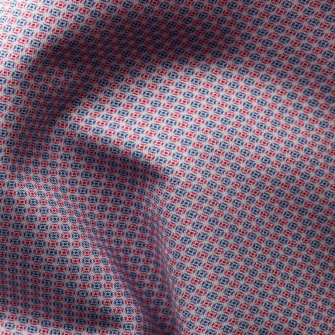 Eton Slim Fit Micro Geometric Circles Shirt Red/Blue-MALFORD OF LONDON SAVILE ROW MENSWEAR OUTLET