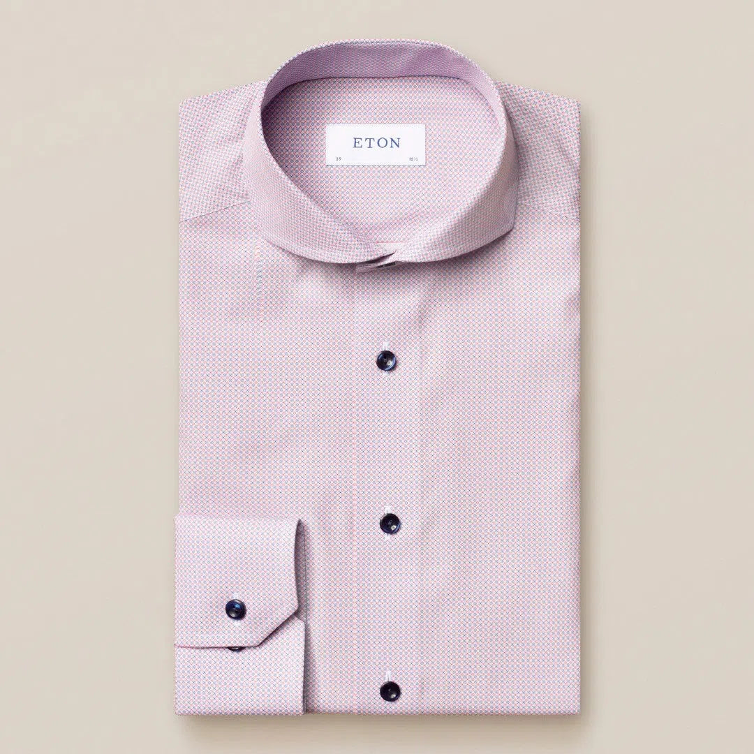 Eton Slim Fit Micro Geometric Circles Shirt Red/Blue-MALFORD OF LONDON SAVILE ROW MENSWEAR OUTLET