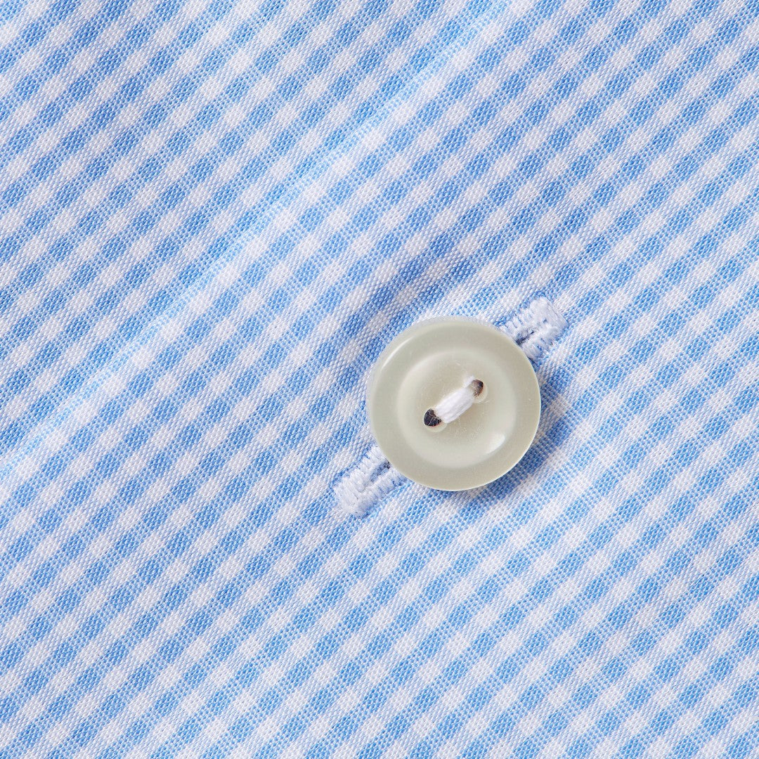 Eton Slim Fit Micro Gingham Shirt Light Blue/White-MALFORD OF LONDON SAVILE ROW MENSWEAR OUTLET