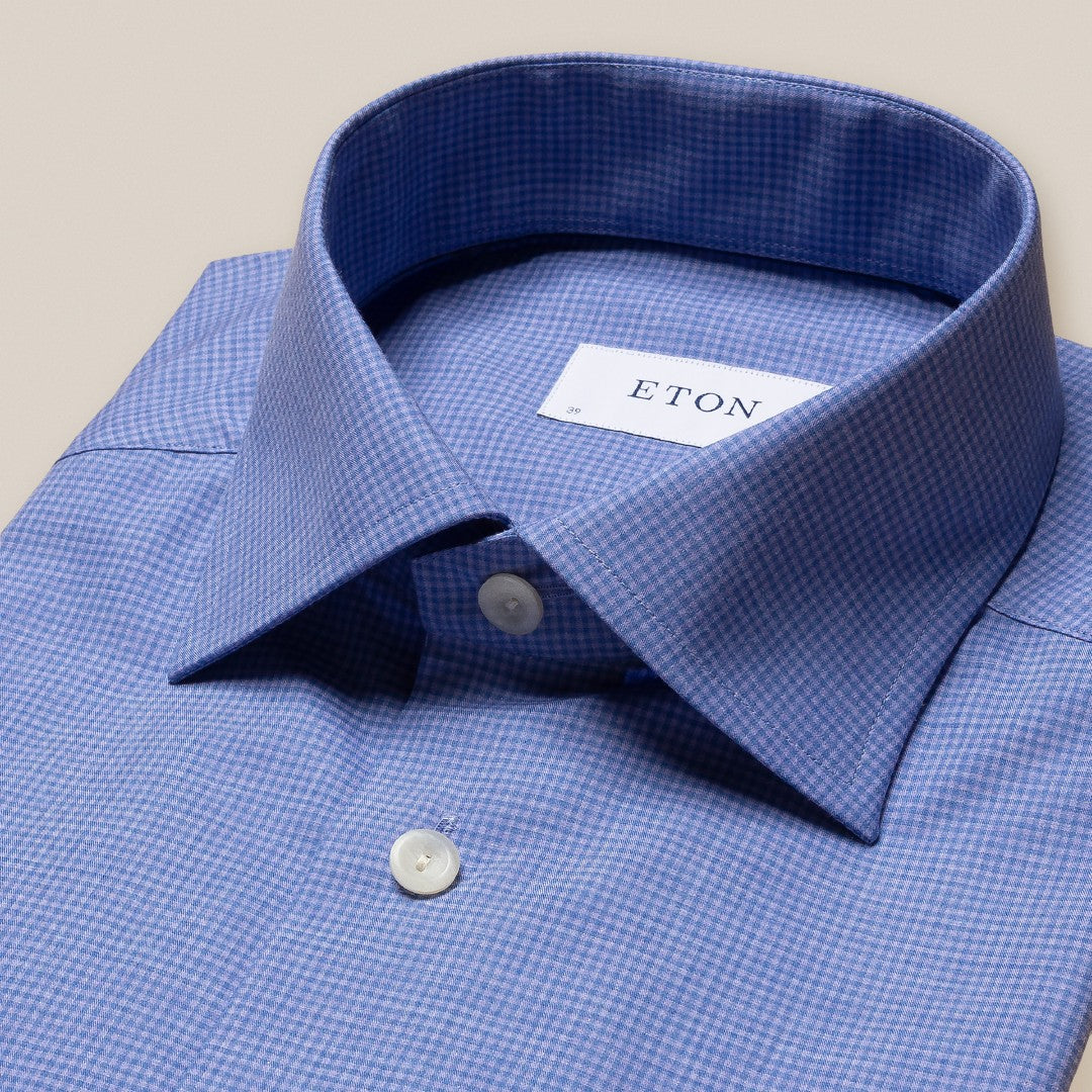 Eton Slim Fit Micro Gingham Shirt Light Purple-MALFORD OF LONDON SAVILE ROW MENSWEAR OUTLET