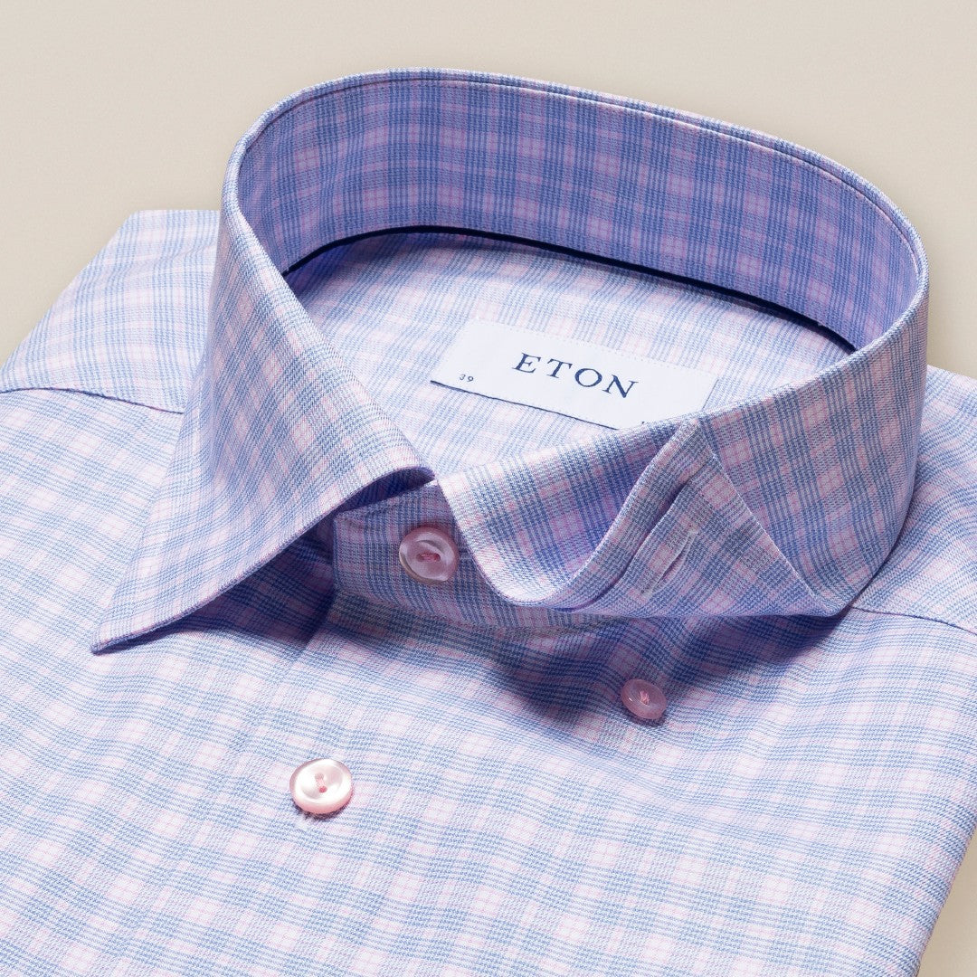 Eton Slim Fit Micro Glen Check Shirt Pink/Purple-MALFORD OF LONDON SAVILE ROW MENSWEAR OUTLET