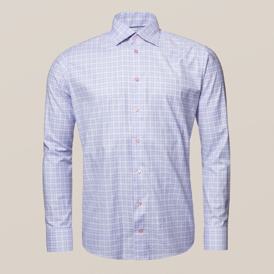 Eton Slim Fit Micro Glen Check Shirt Pink/Purple-MALFORD OF LONDON SAVILE ROW MENSWEAR OUTLET