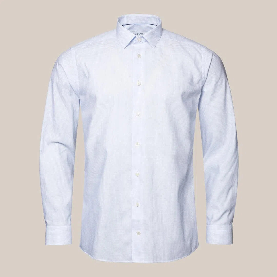 Eton Slim Fit Micro Graph Check Shirt Light Blue/White-MALFORD OF LONDON SAVILE ROW MENSWEAR OUTLET