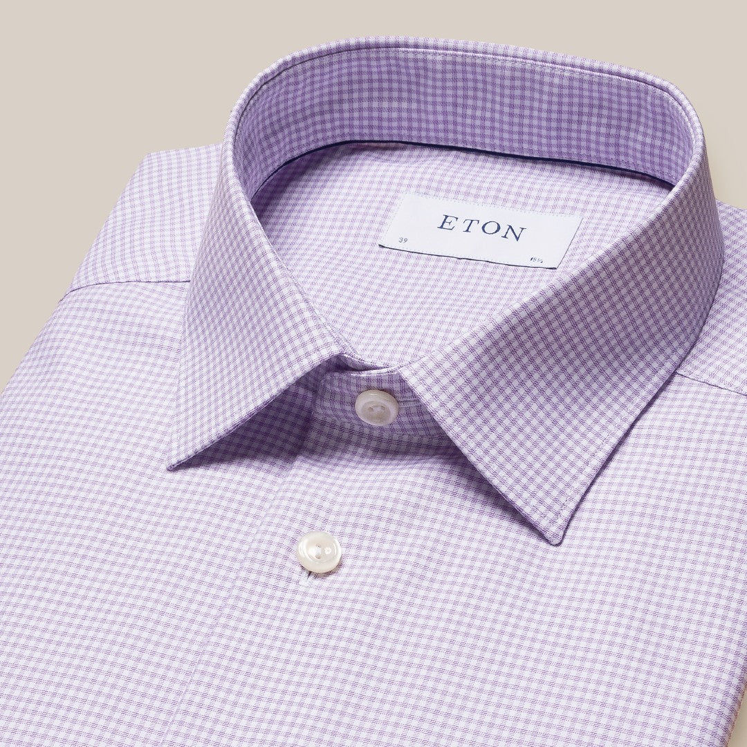 Eton Slim Fit Micro Graph Check Shirt Light Purple/White-MALFORD OF LONDON SAVILE ROW MENSWEAR OUTLET