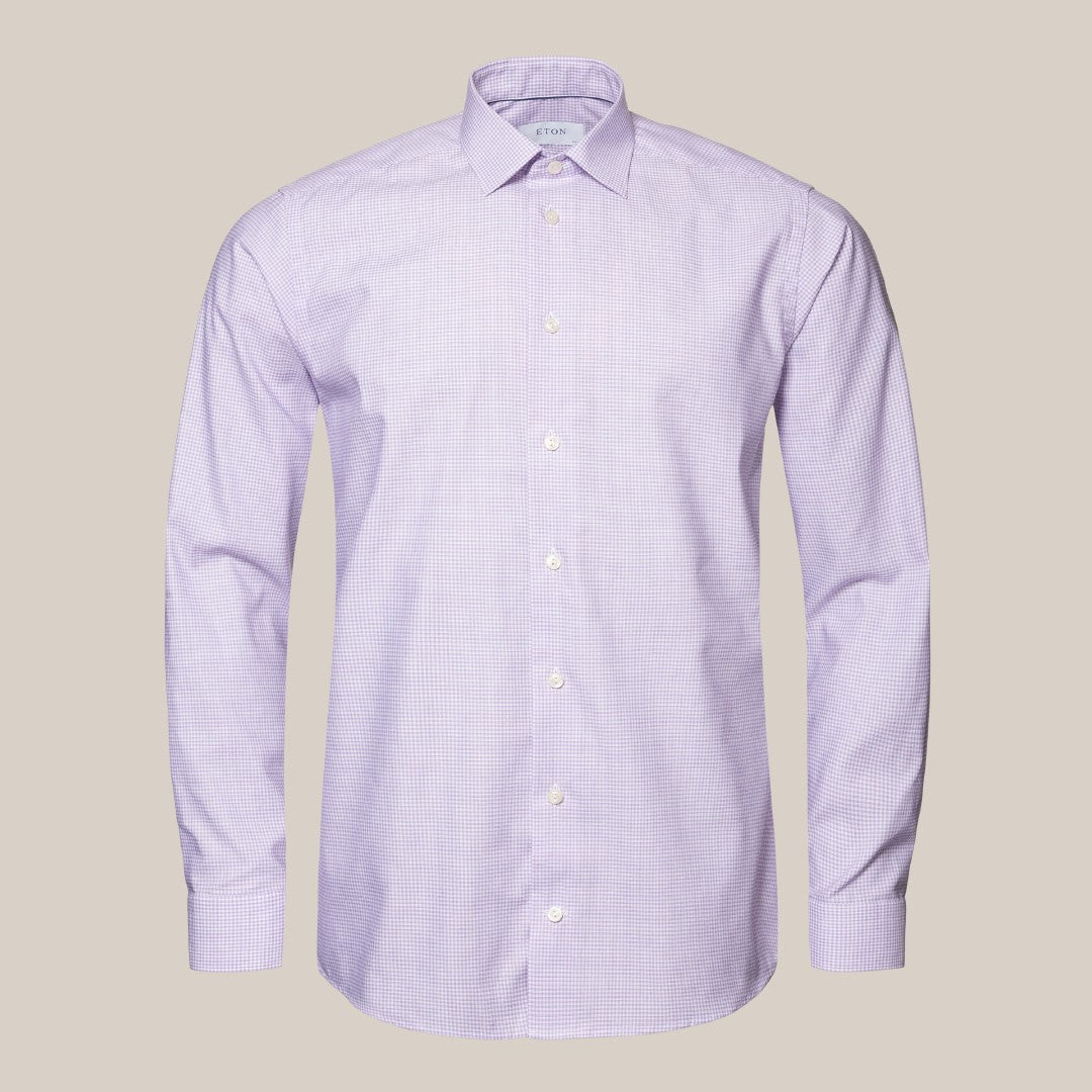 Eton Slim Fit Micro Graph Check Shirt Light Purple/White-MALFORD OF LONDON SAVILE ROW MENSWEAR OUTLET