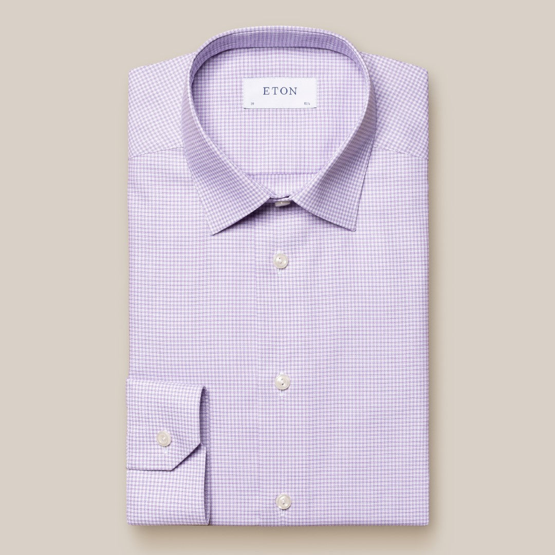 Eton Slim Fit Micro Graph Check Shirt Light Purple/White-MALFORD OF LONDON SAVILE ROW MENSWEAR OUTLET