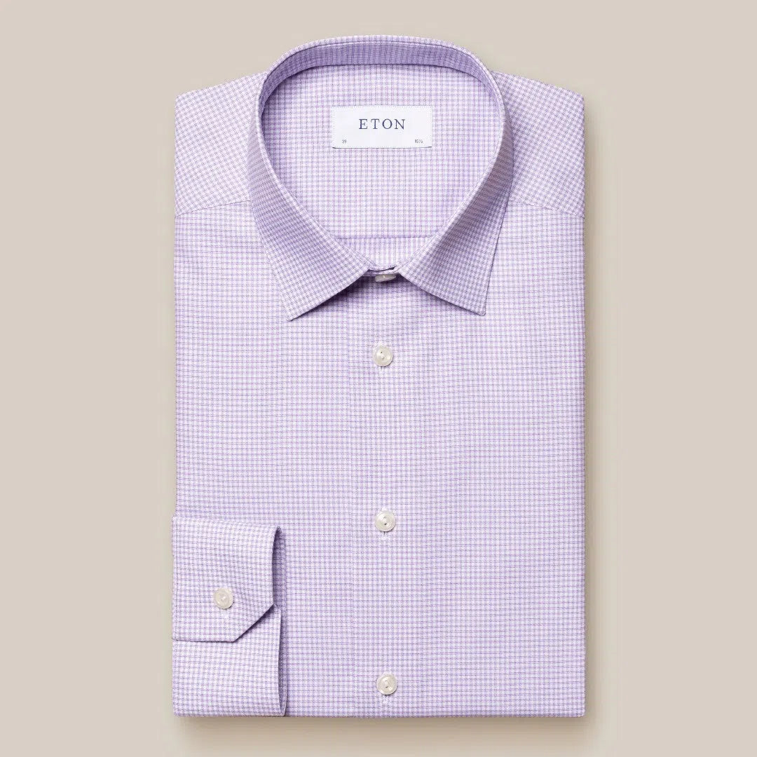 Eton Slim Fit Micro Graph Check Shirt Light Purple/White-MALFORD OF LONDON SAVILE ROW MENSWEAR OUTLET