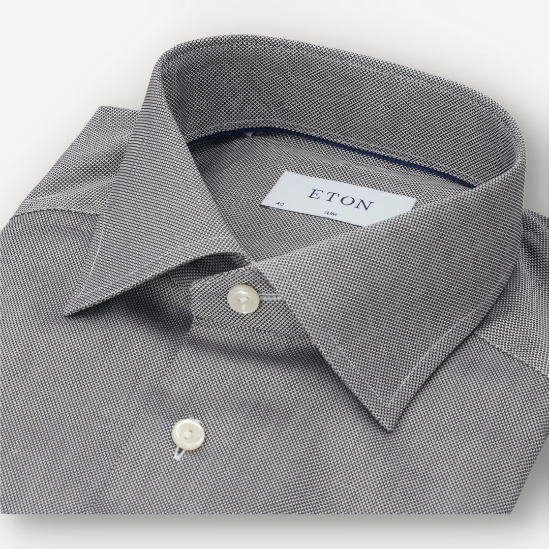 Eton Slim Fit Micro Houndstooth Shirt Black-MALFORD OF LONDON SAVILE ROW MENSWEAR OUTLET