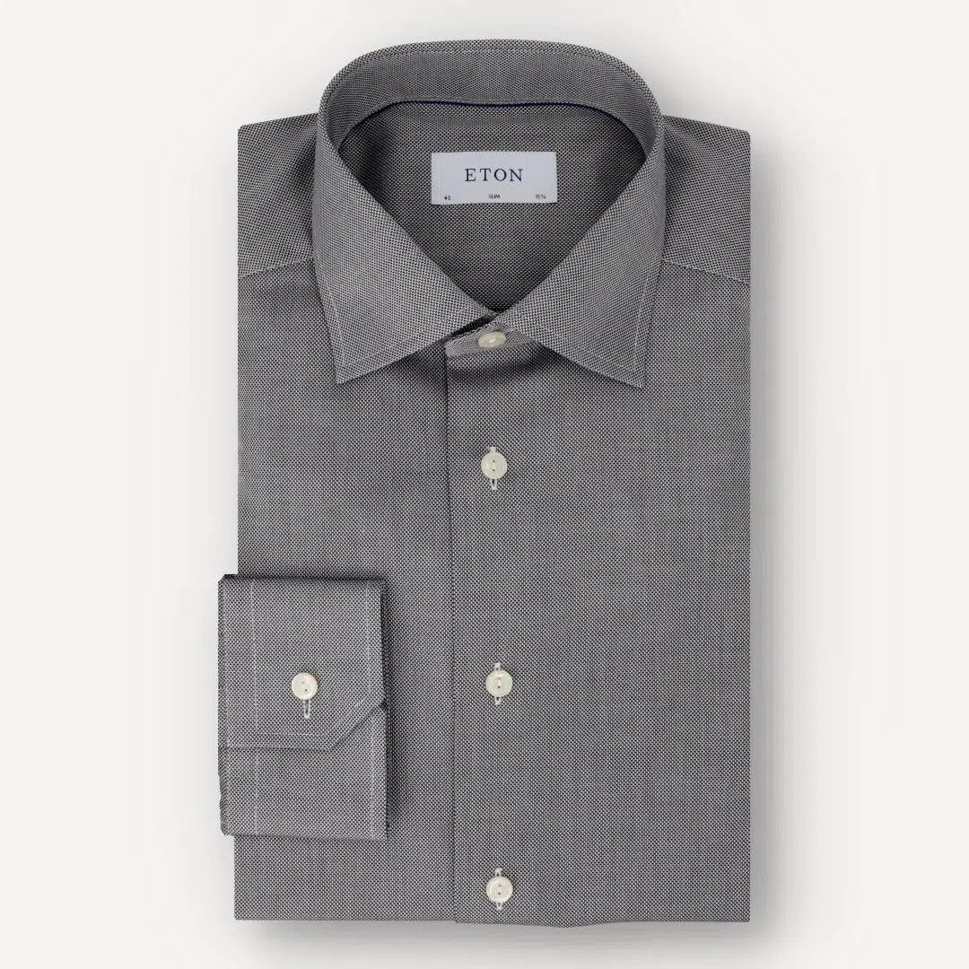 Eton Slim Fit Micro Houndstooth Shirt Black-MALFORD OF LONDON SAVILE ROW MENSWEAR OUTLET