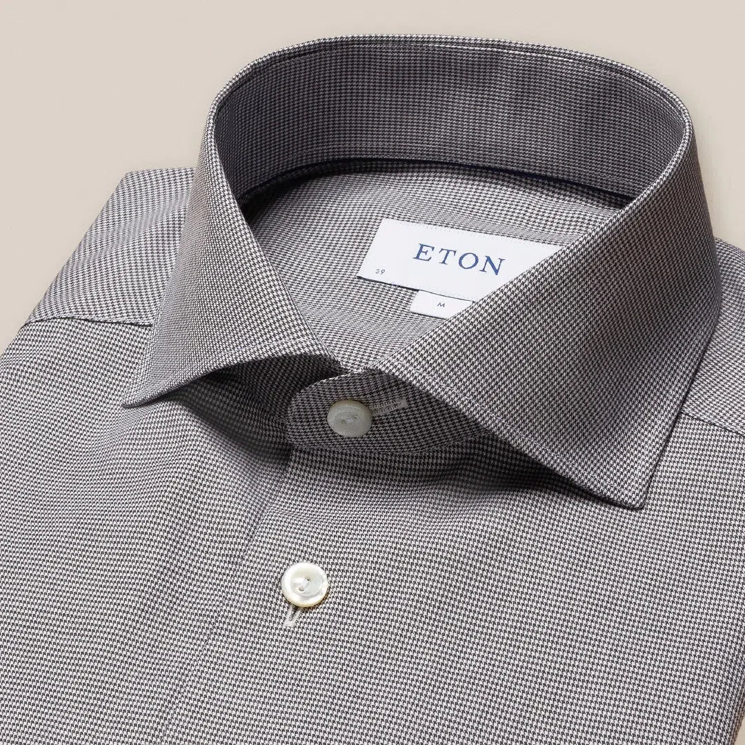 Eton Slim Fit Micro Houndstooth Shirt Dark Blue-MALFORD OF LONDON SAVILE ROW MENSWEAR OUTLET