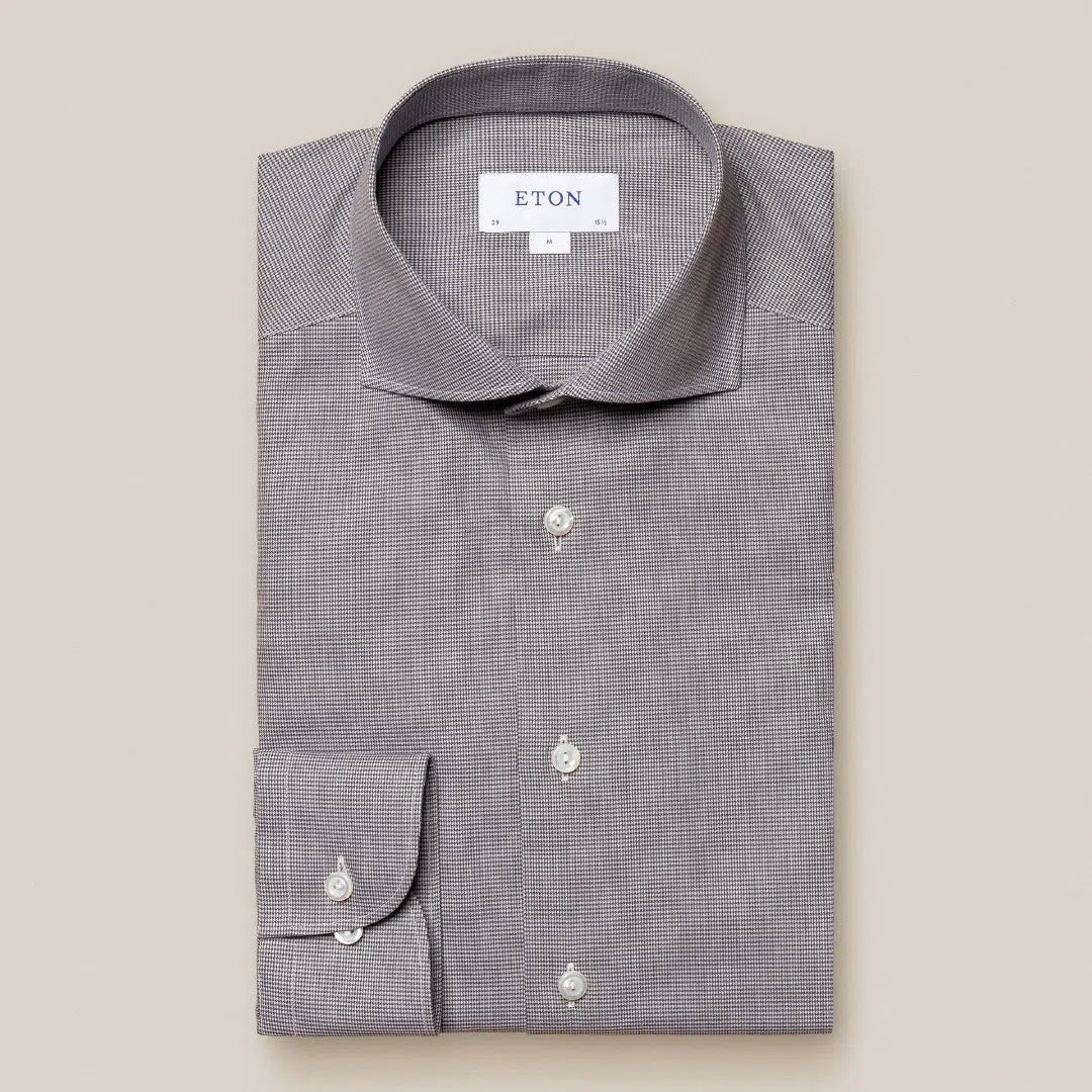 Eton Slim Fit Micro Houndstooth Shirt Dark Blue-MALFORD OF LONDON SAVILE ROW MENSWEAR OUTLET