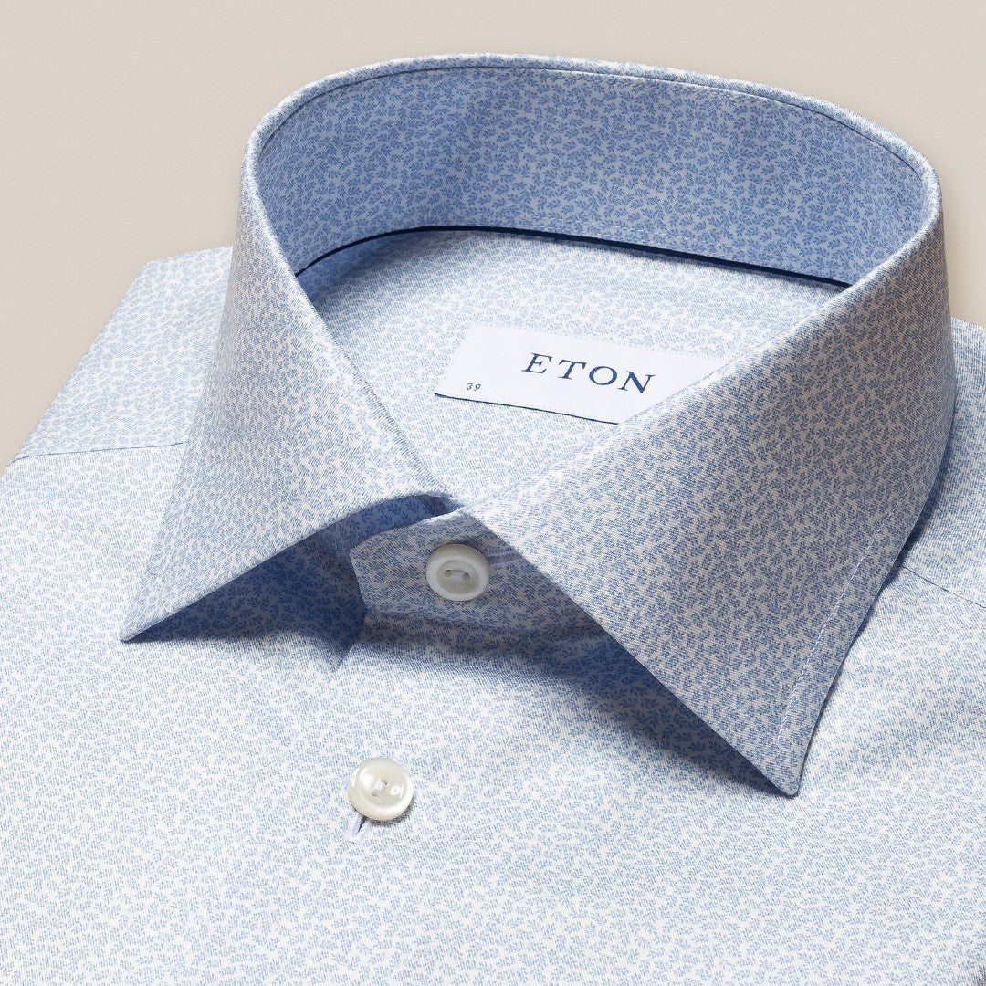 Eton Slim Fit Micro Leaf Pattern Shirt Light Blue-MALFORD OF LONDON SAVILE ROW MENSWEAR OUTLET