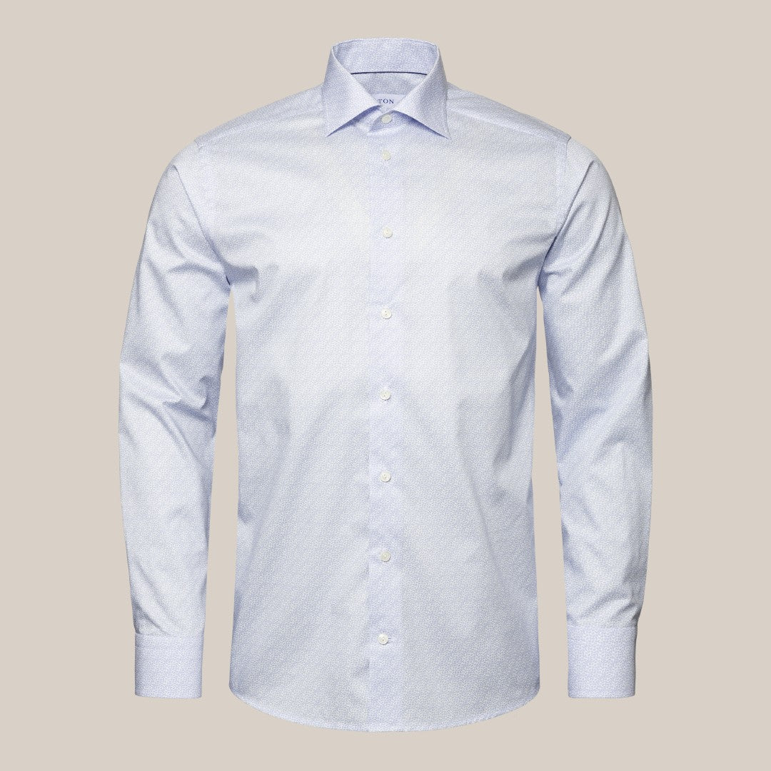 Eton Slim Fit Micro Leaf Pattern Shirt Light Blue-MALFORD OF LONDON SAVILE ROW MENSWEAR OUTLET