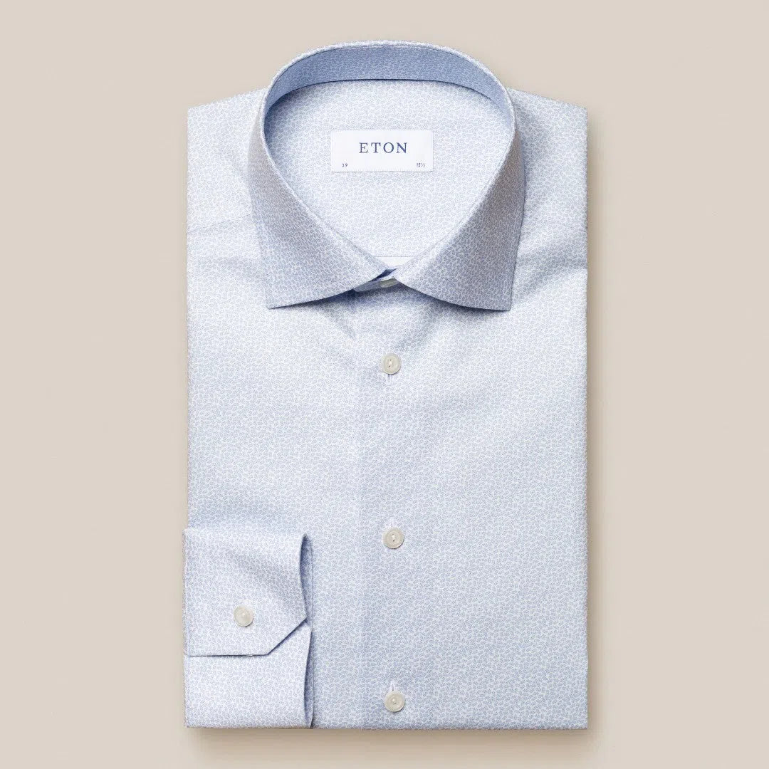 Eton Slim Fit Micro Leaf Pattern Shirt Light Blue-MALFORD OF LONDON SAVILE ROW MENSWEAR OUTLET