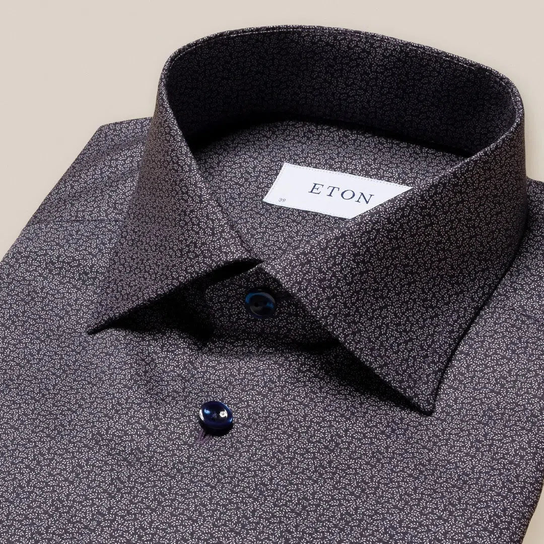 Eton Slim Fit Micro Leaf Pattern Shirt Navy Blue-MALFORD OF LONDON SAVILE ROW MENSWEAR OUTLET