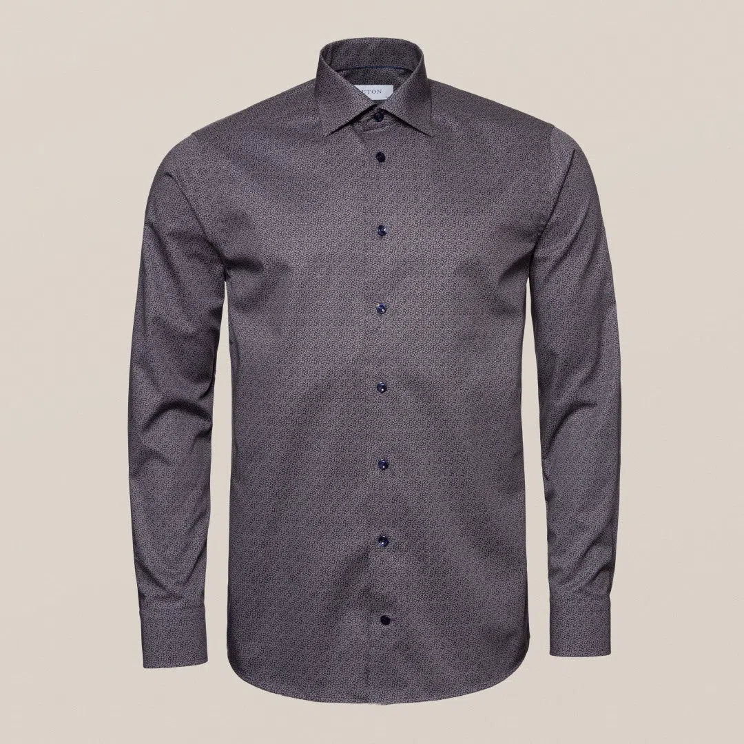 Eton Slim Fit Micro Leaf Pattern Shirt Navy Blue-MALFORD OF LONDON SAVILE ROW MENSWEAR OUTLET