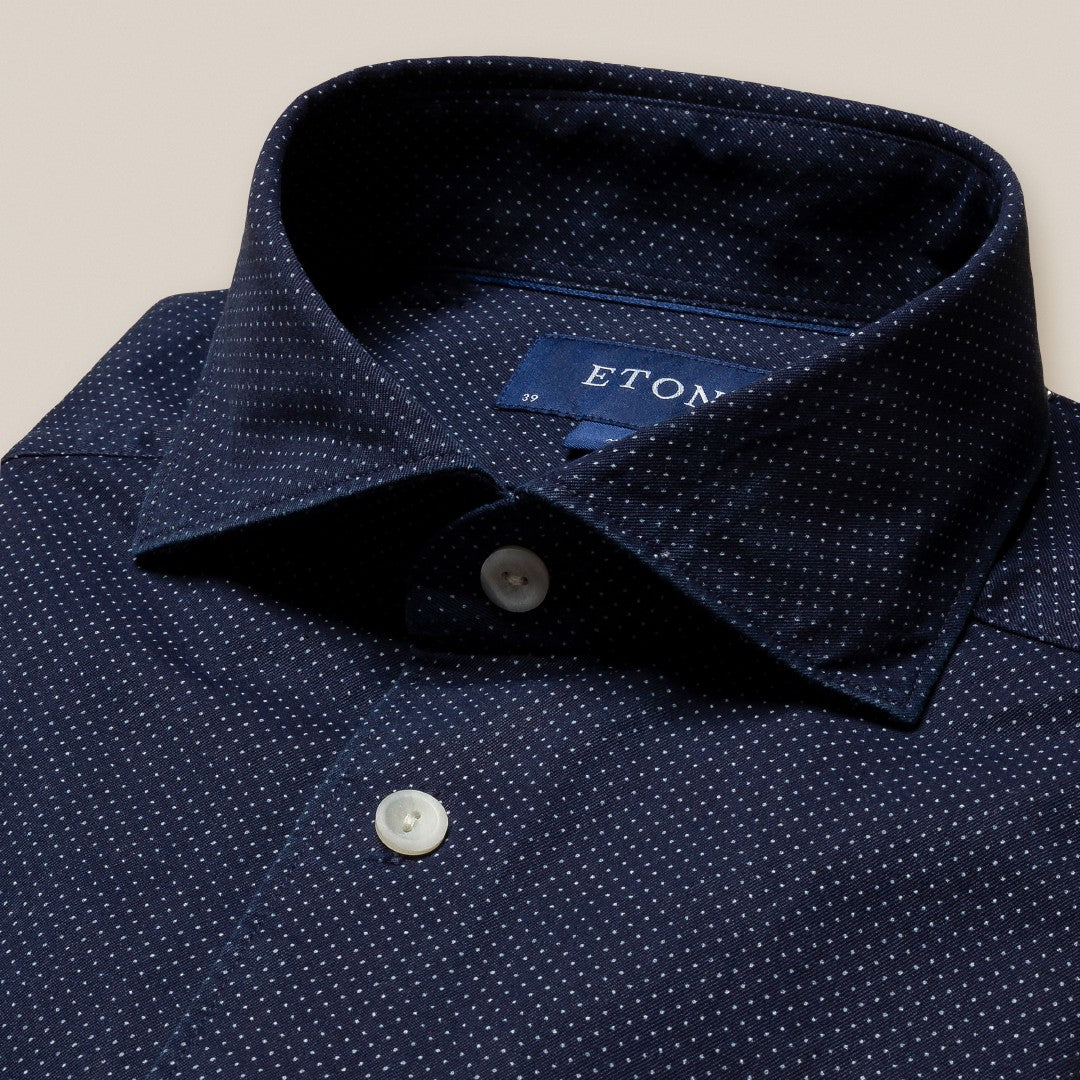 Eton Slim Fit Micro Spot Shirt Navy Blue/White-MALFORD OF LONDON SAVILE ROW MENSWEAR OUTLET