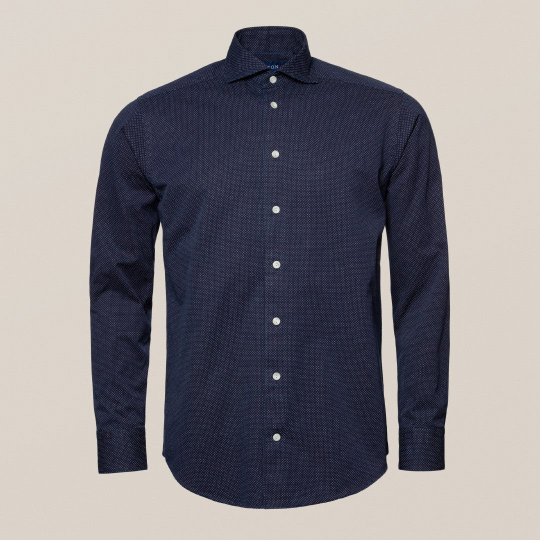 Eton Slim Fit Micro Spot Shirt Navy Blue/White-MALFORD OF LONDON SAVILE ROW MENSWEAR OUTLET