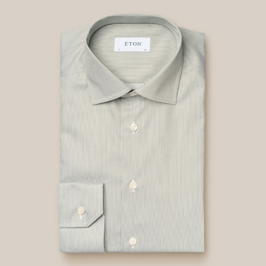 Eton Slim Fit Micro Stripe Shirt Light Green-MALFORD OF LONDON SAVILE ROW MENSWEAR OUTLET