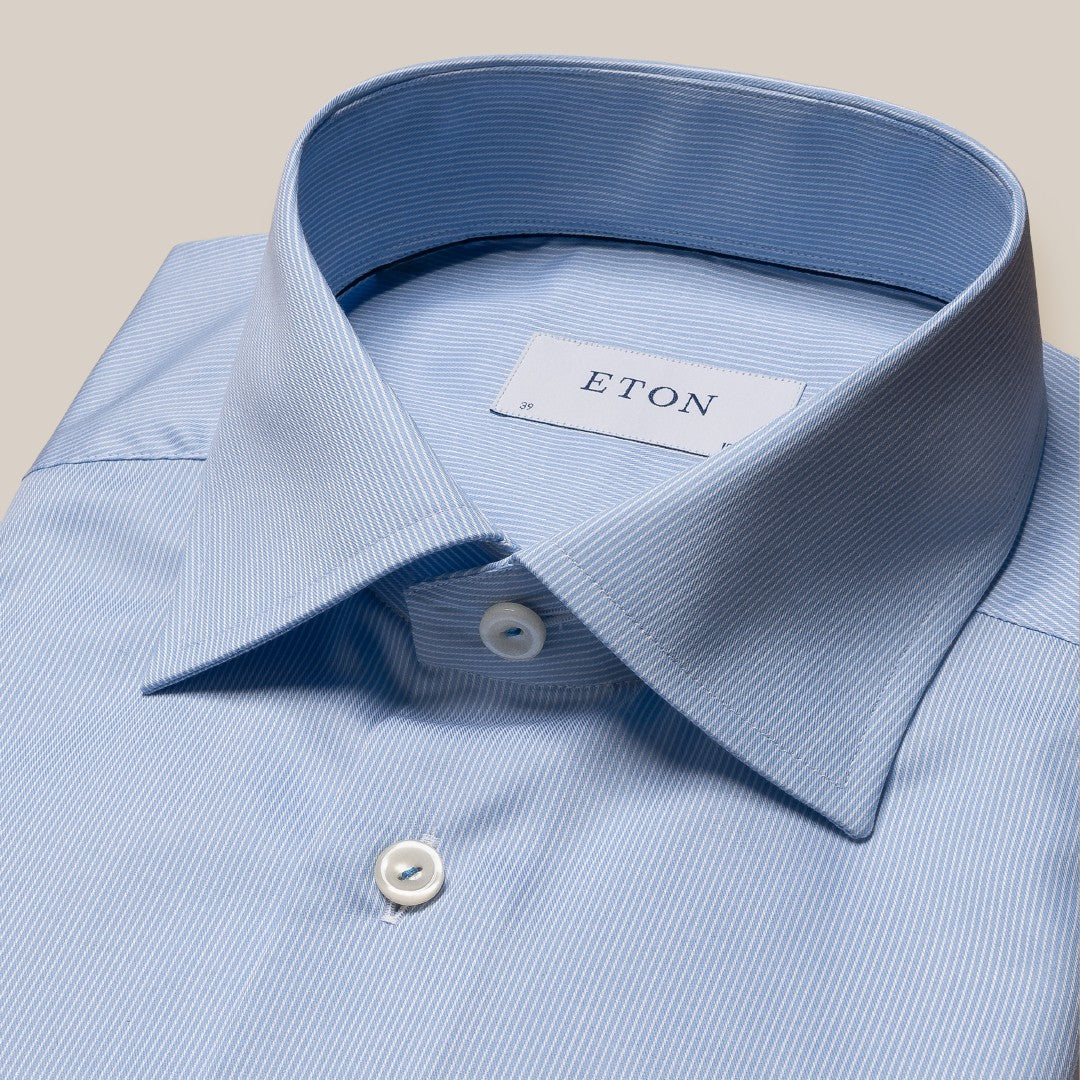 Eton Slim Fit Micro Stripe Shirt Mid Blue-MALFORD OF LONDON SAVILE ROW MENSWEAR OUTLET