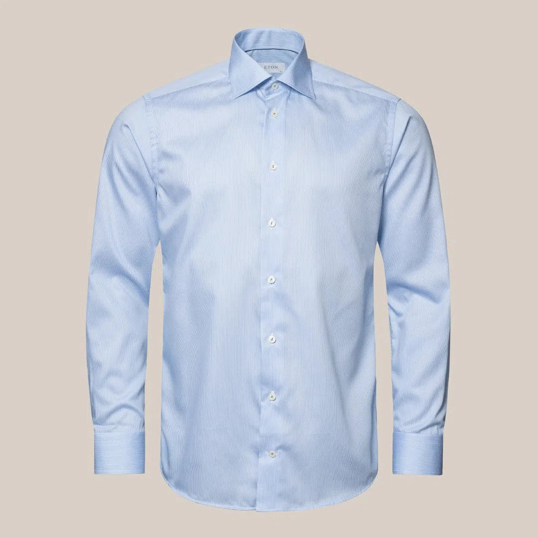 Eton Slim Fit Micro Stripe Shirt Mid Blue-MALFORD OF LONDON SAVILE ROW MENSWEAR OUTLET