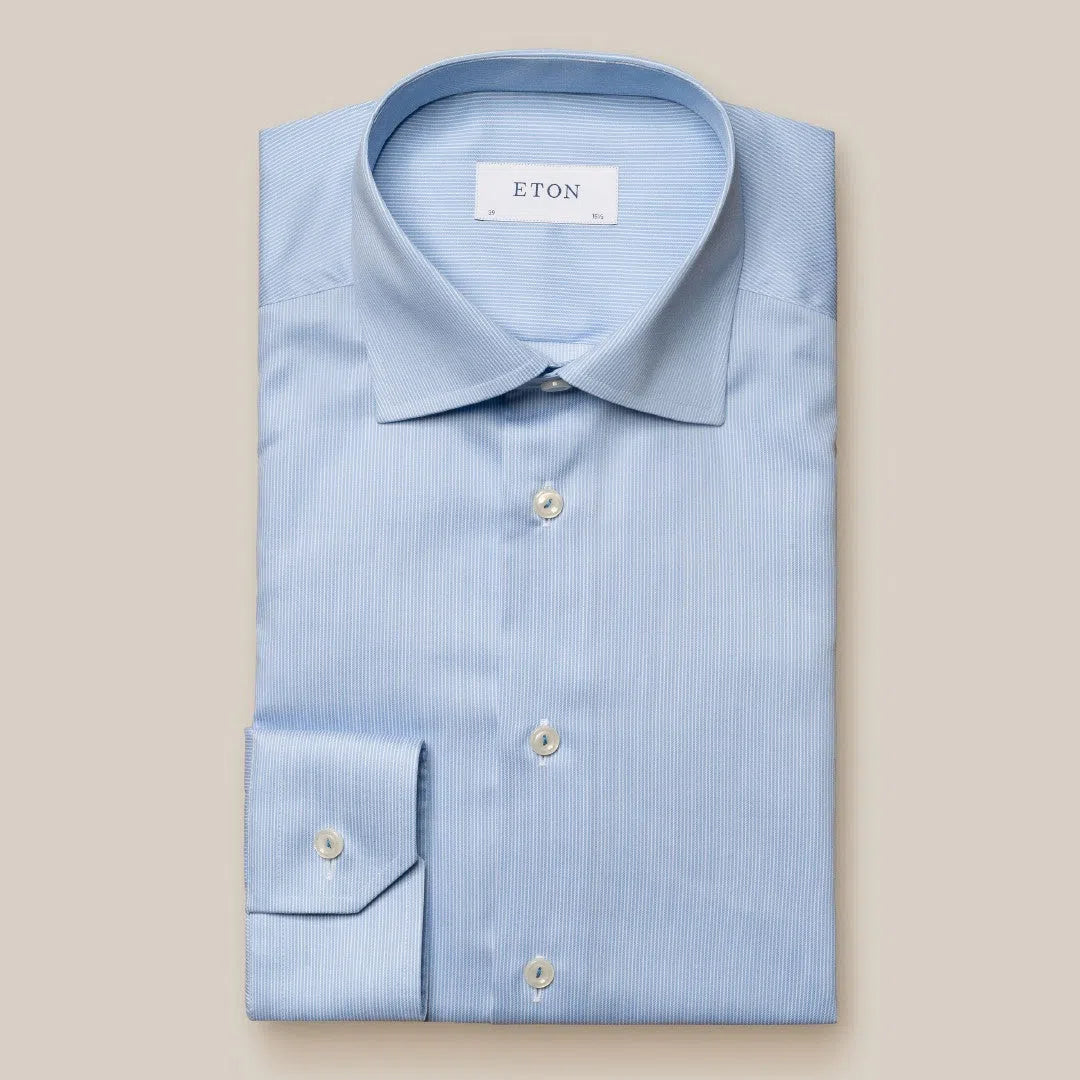 Eton Slim Fit Micro Stripe Shirt Mid Blue-MALFORD OF LONDON SAVILE ROW MENSWEAR OUTLET