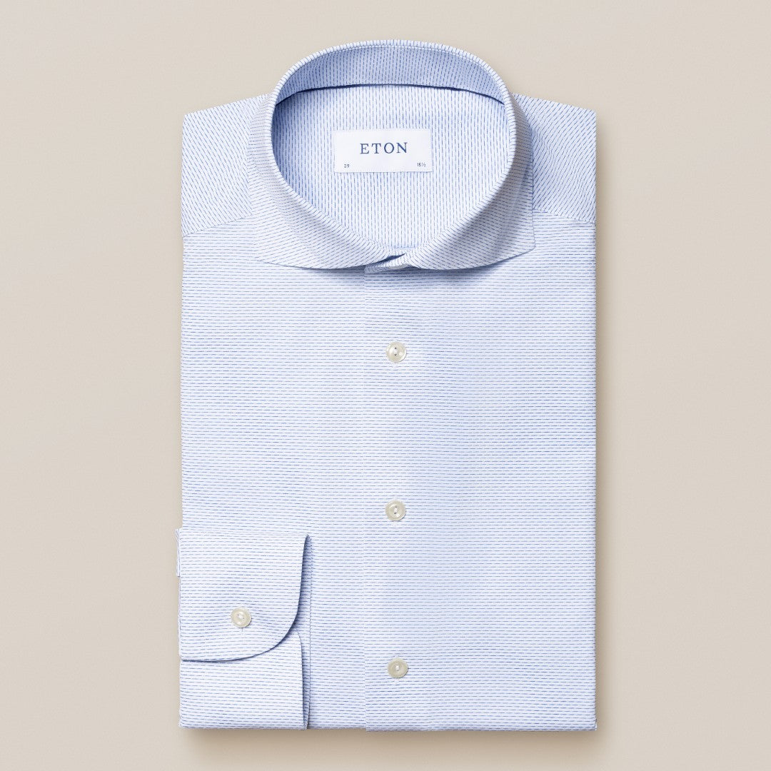 Eton Slim Fit Micro Stripe Shirt Mid Blue-MALFORD OF LONDON SAVILE ROW MENSWEAR OUTLET