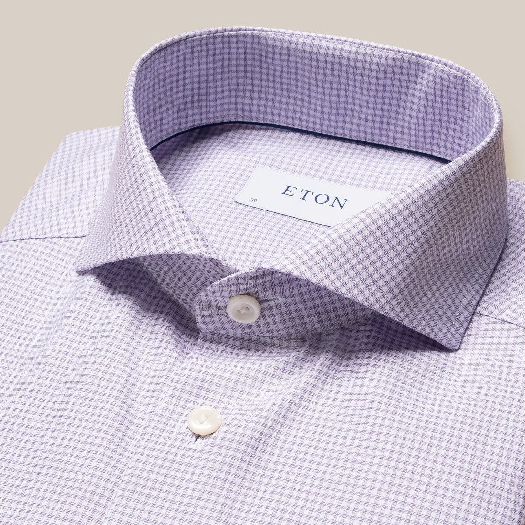 Eton Slim Fit Mini Check Twill Shirt Light Purple/White-MALFORD OF LONDON SAVILE ROW MENSWEAR OUTLET