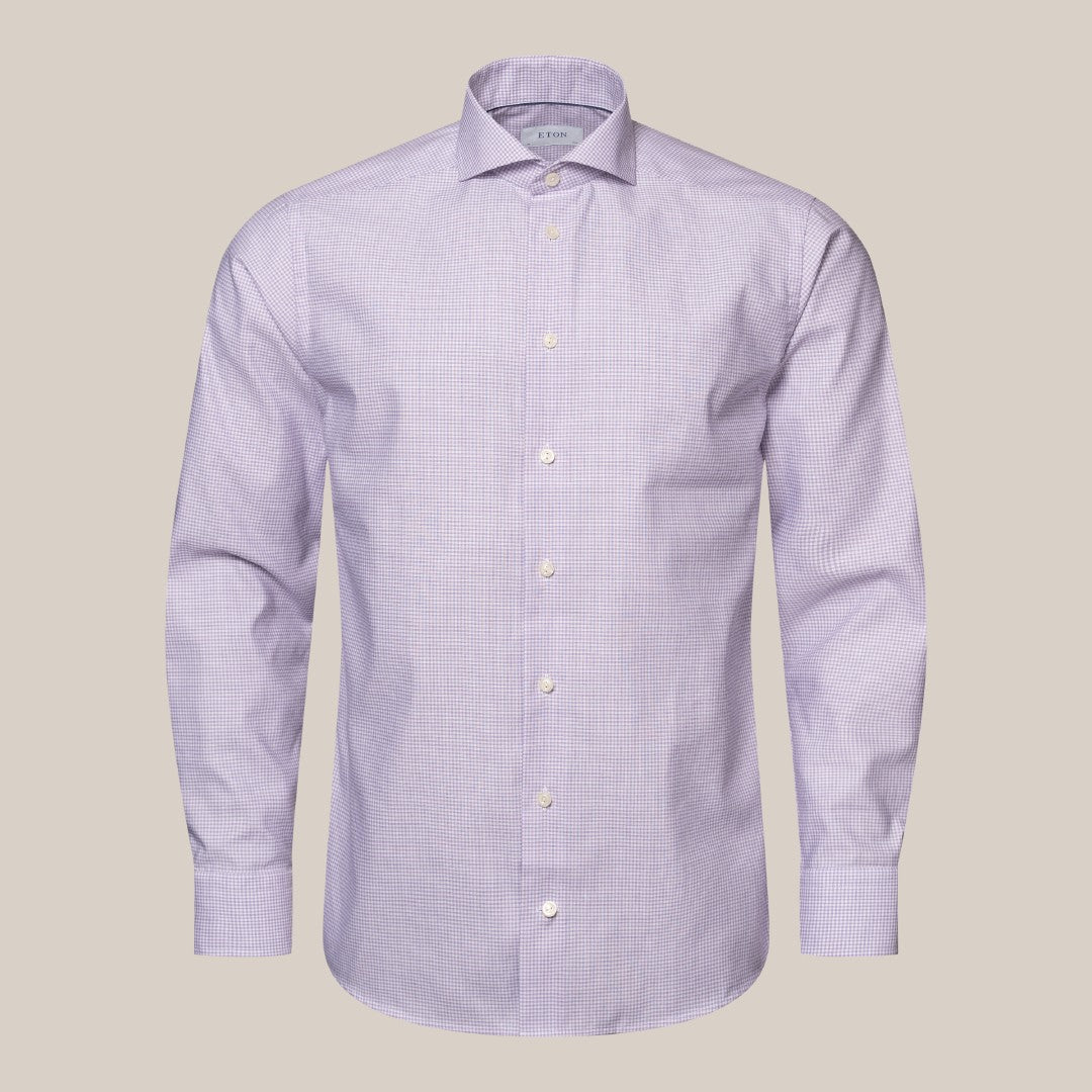 Eton Slim Fit Mini Check Twill Shirt Light Purple/White-MALFORD OF LONDON SAVILE ROW MENSWEAR OUTLET