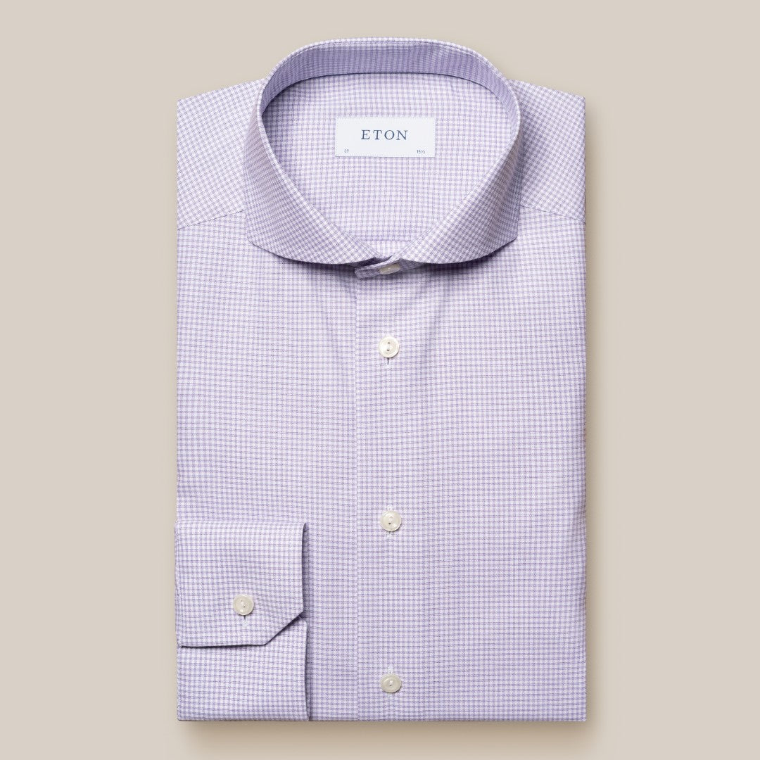 Eton Slim Fit Mini Check Twill Shirt Light Purple/White-MALFORD OF LONDON SAVILE ROW MENSWEAR OUTLET