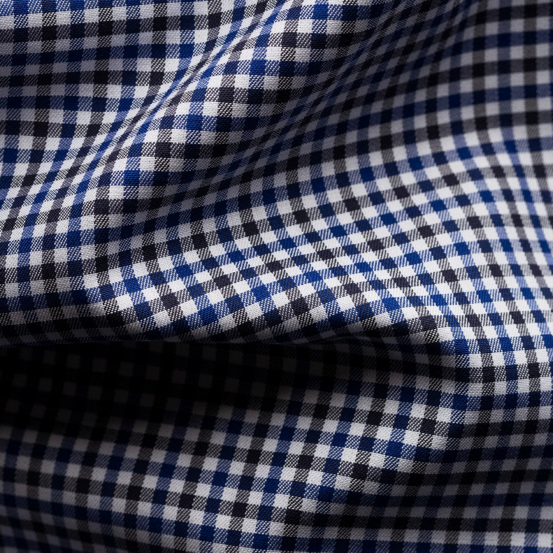 Eton Slim Fit Mini Gingham Shirt Dark Blue/Brown-MALFORD OF LONDON SAVILE ROW MENSWEAR OUTLET