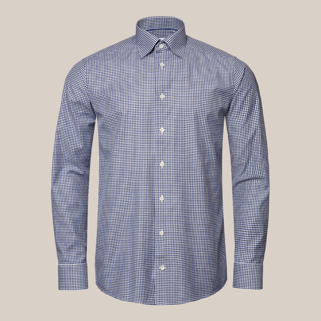 Eton Slim Fit Mini Gingham Shirt Dark Blue/Brown-MALFORD OF LONDON SAVILE ROW MENSWEAR OUTLET