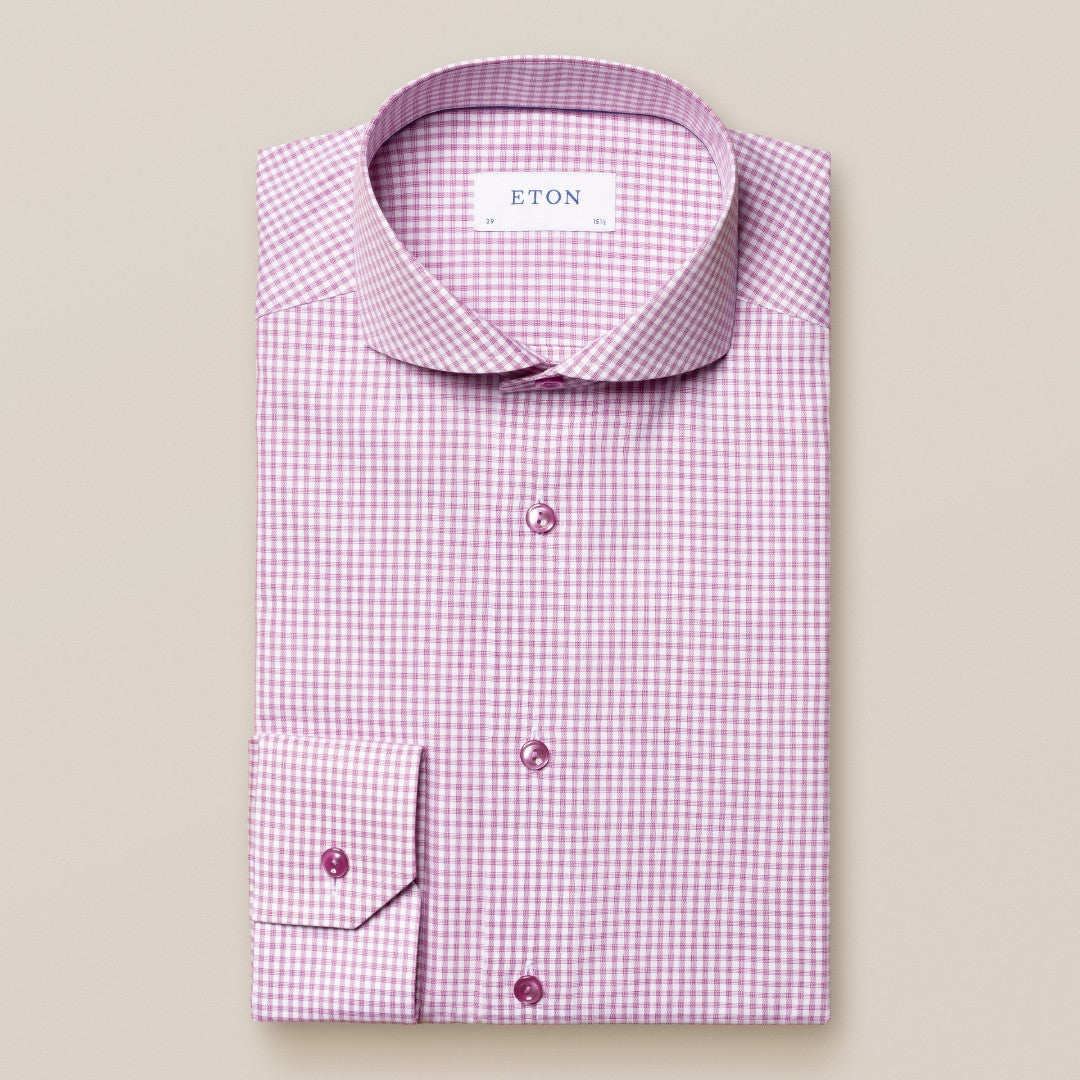 Eton Slim Fit Mini Gingham Shirt Pink-MALFORD OF LONDON SAVILE ROW MENSWEAR OUTLET