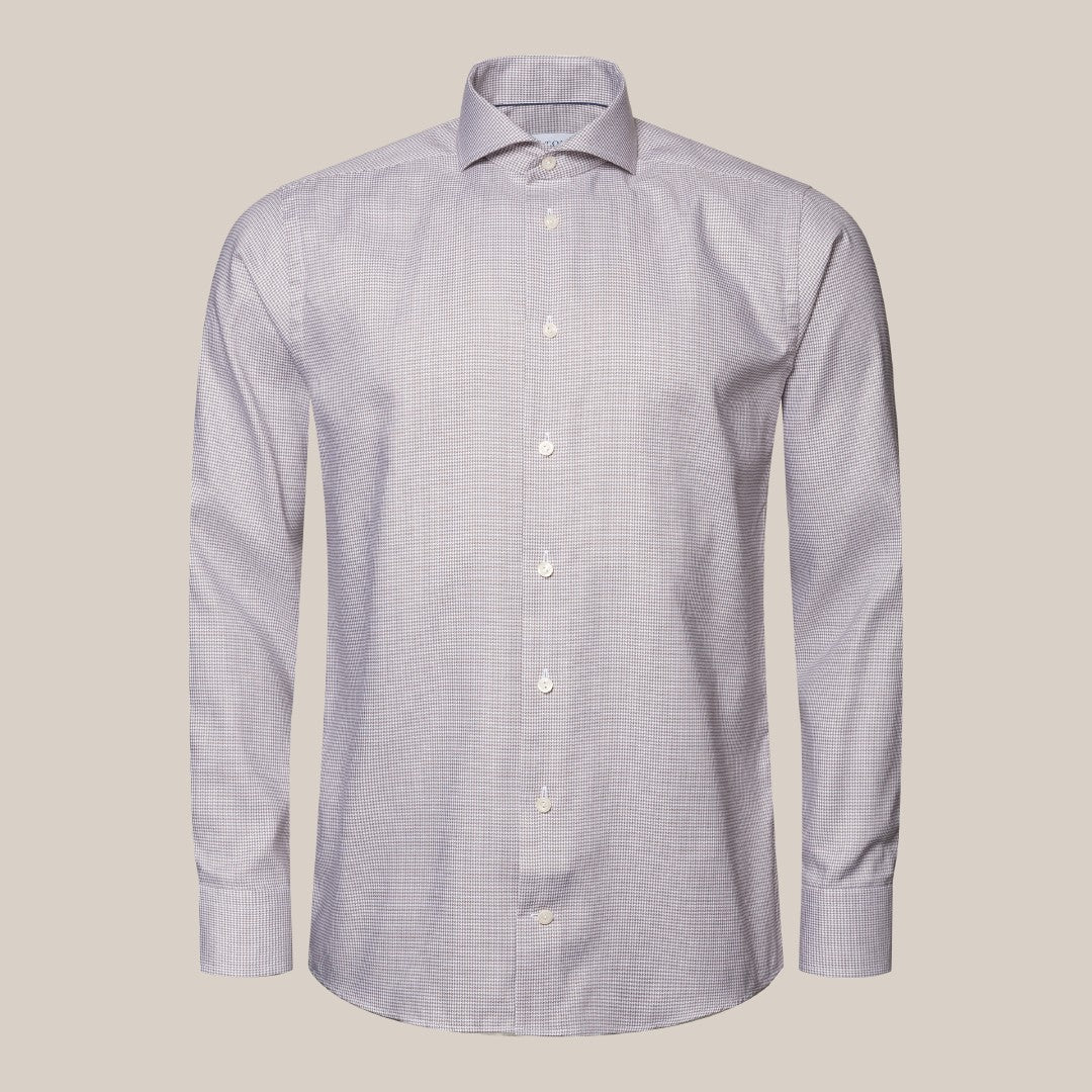 Eton Slim Fit Mini Herringbone Shirt Beige/White-MALFORD OF LONDON SAVILE ROW MENSWEAR OUTLET