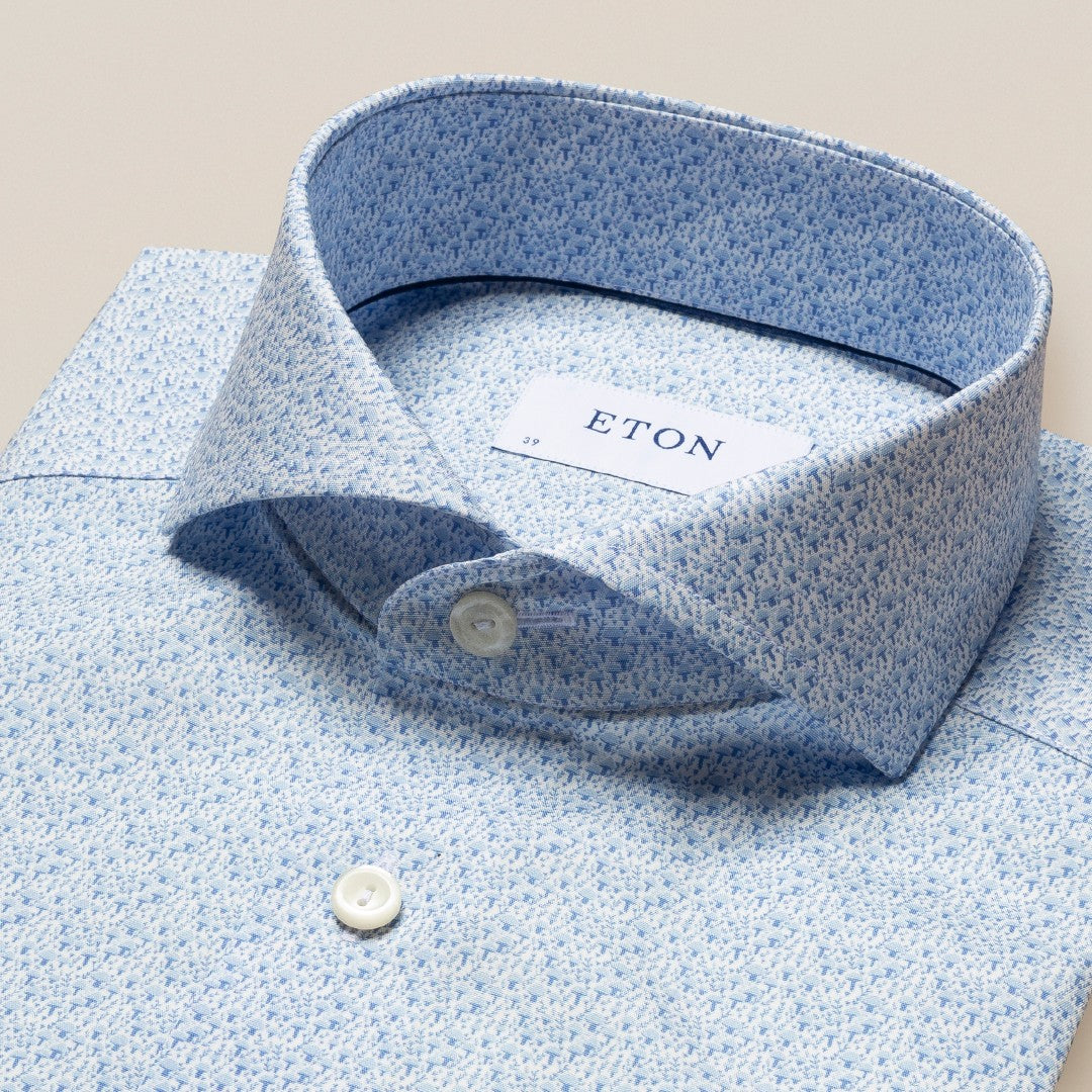 Eton Slim Fit Mini Mushroom Field Shirt Light Blue-MALFORD OF LONDON SAVILE ROW MENSWEAR OUTLET