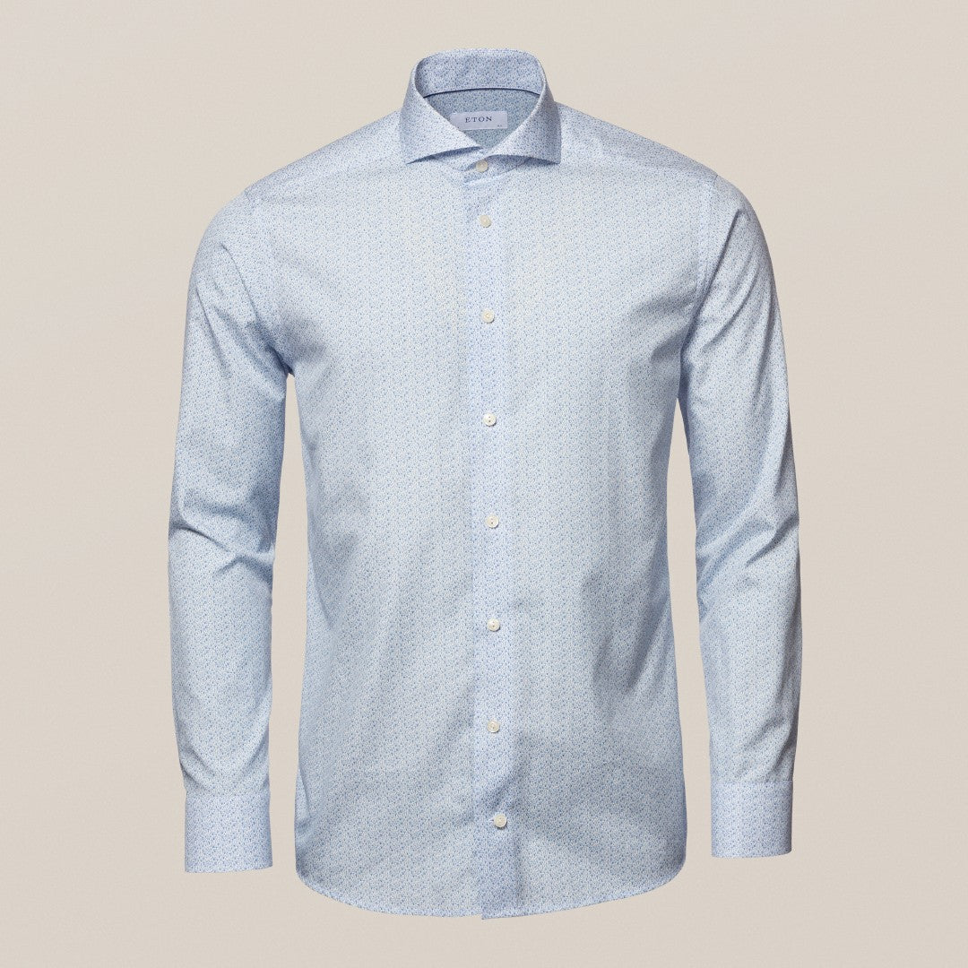 Eton Slim Fit Mini Mushroom Field Shirt Light Blue-MALFORD OF LONDON SAVILE ROW MENSWEAR OUTLET