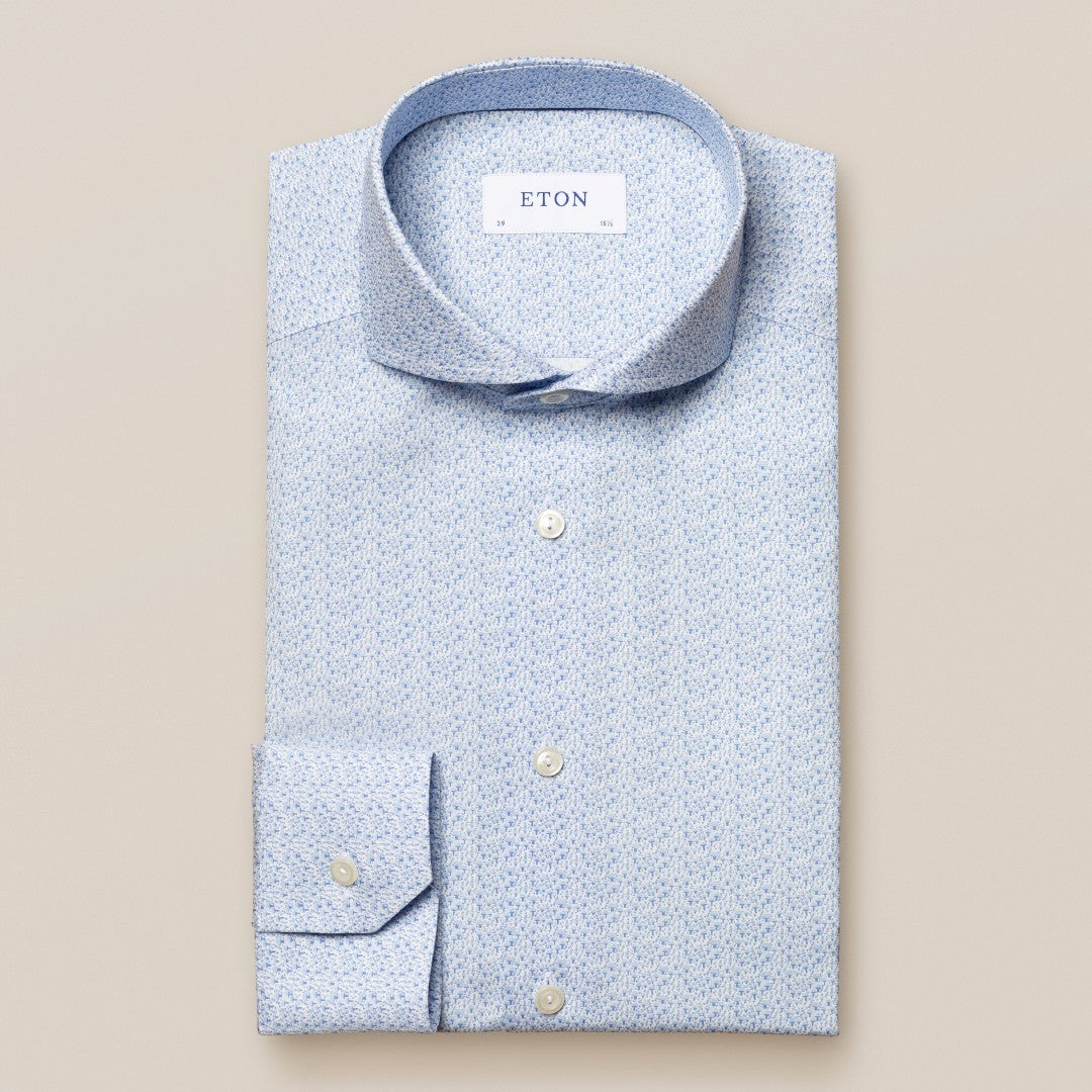 Eton Slim Fit Mini Mushroom Field Shirt Light Blue-MALFORD OF LONDON SAVILE ROW MENSWEAR OUTLET