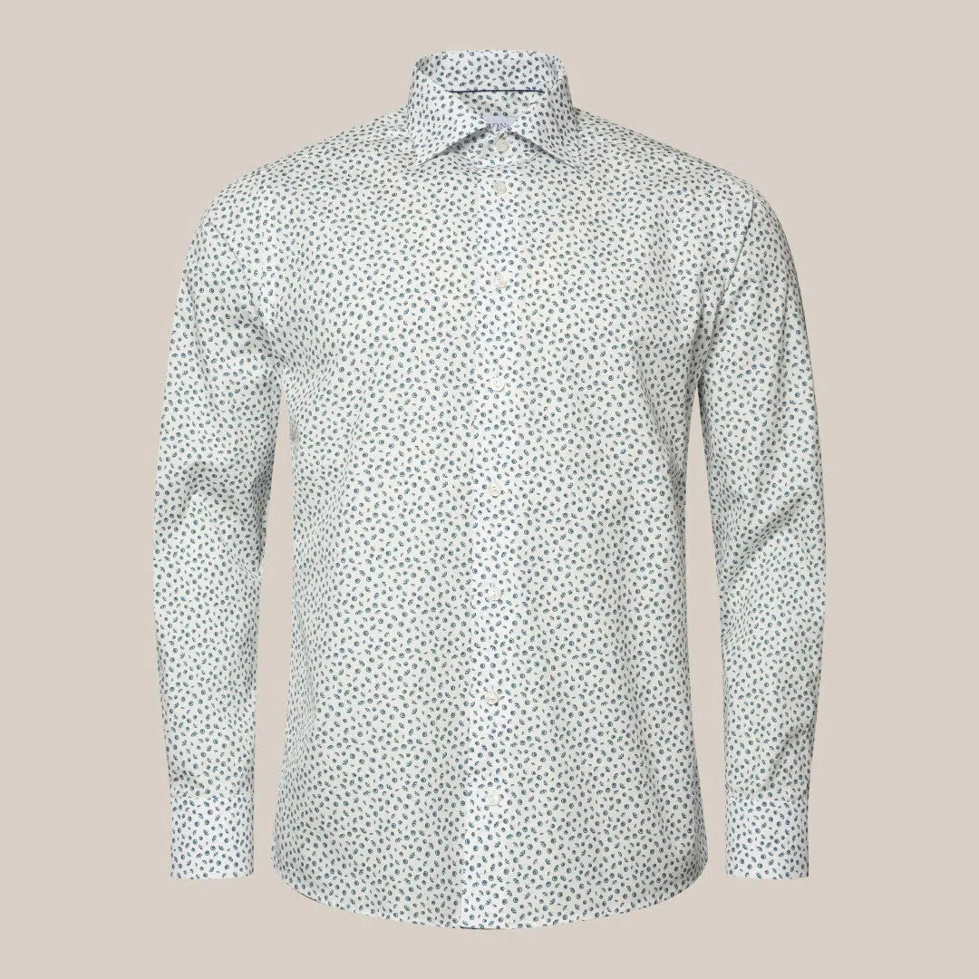 Eton Slim Fit Mini Umbrella Print Shirt White/Light Blue-MALFORD OF LONDON SAVILE ROW MENSWEAR OUTLET