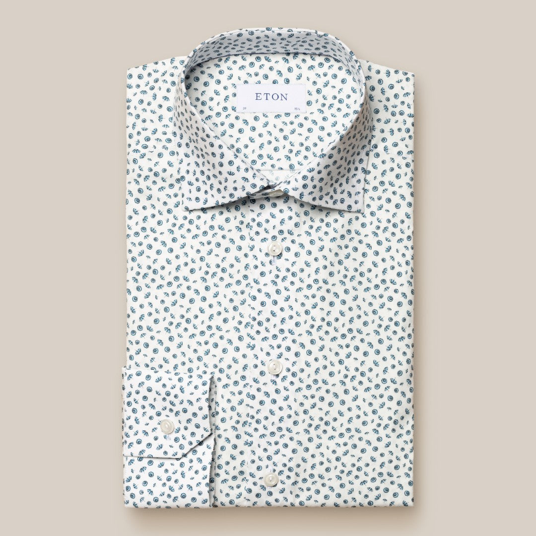 Eton Slim Fit Mini Umbrella Print Shirt White/Light Blue-MALFORD OF LONDON SAVILE ROW MENSWEAR OUTLET