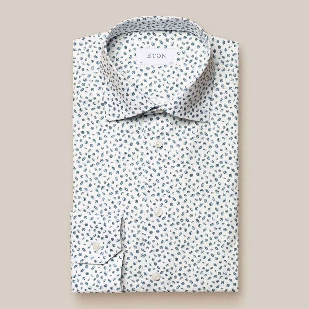 Eton Slim Fit Mini Umbrella Print Shirt White/Light Blue-MALFORD OF LONDON SAVILE ROW MENSWEAR OUTLET